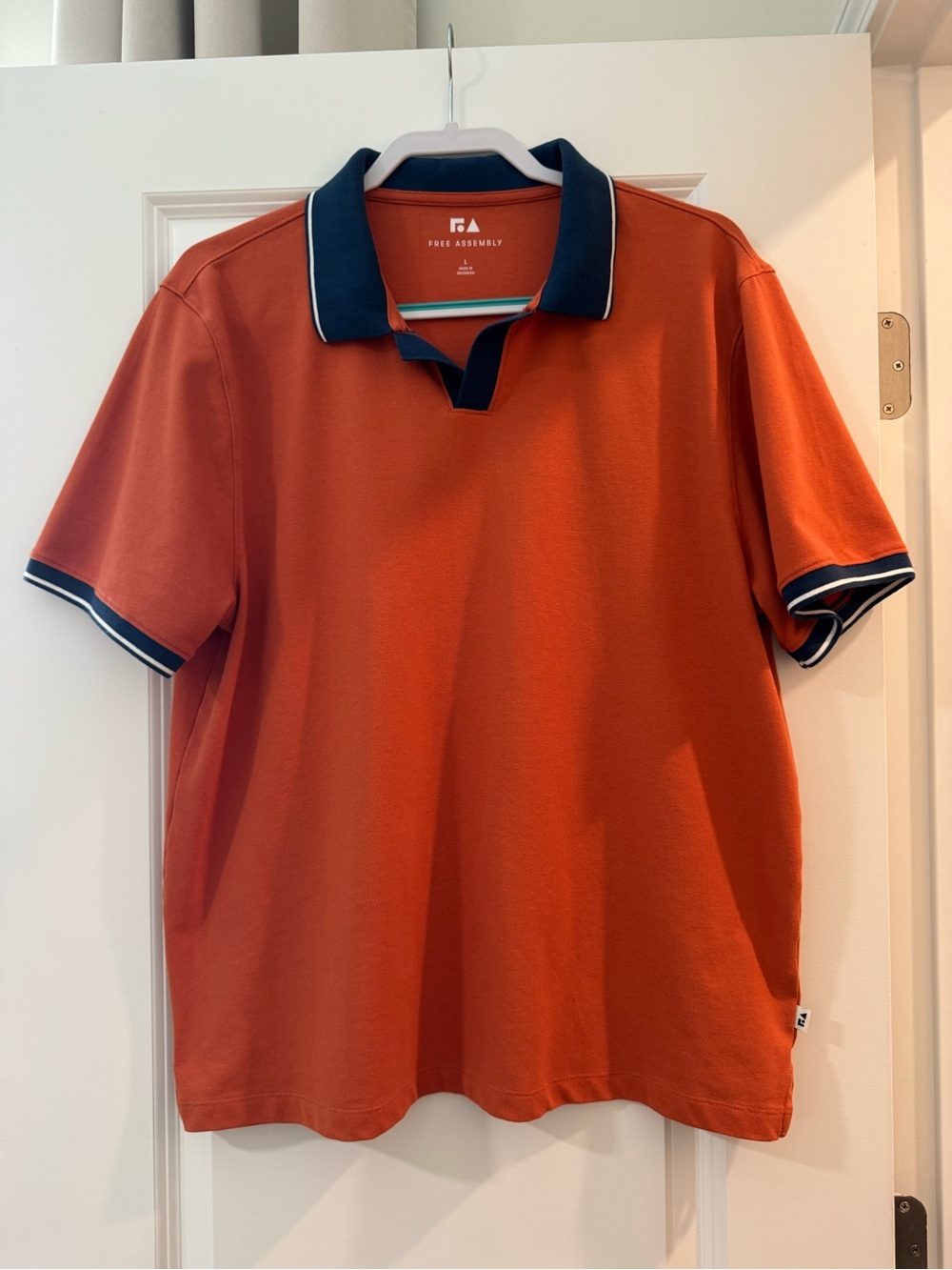 Free Assembly Men’s Orange Polo with Navy Contrast Collar